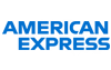 American Express logo in blue uppercase font on a white background.