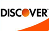 Discover card logo with orange swoosh symbol below the black uppercase text on a white background.