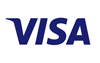 The Visa logo with bold blue uppercase letters on a white background.