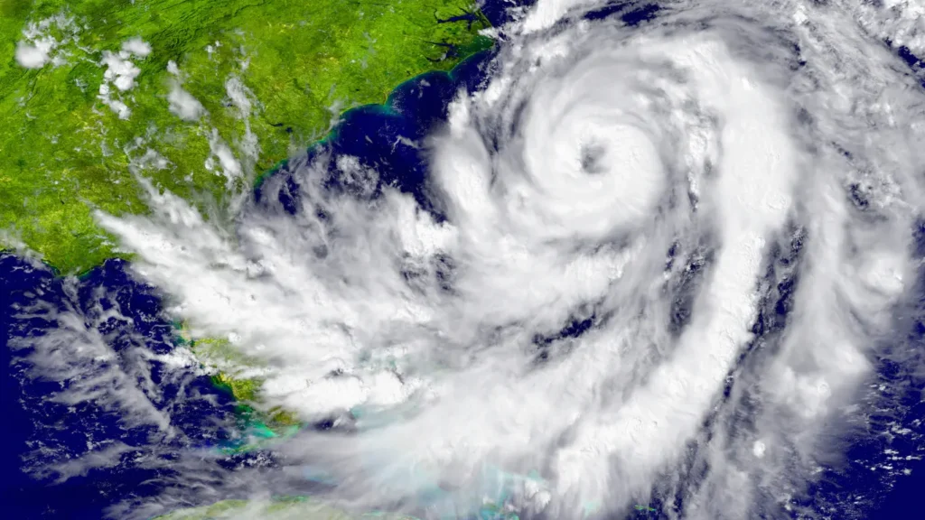 Satellite view of a hurricane approaching Florida.